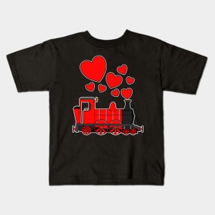 Valentines Day Steam Train Anniversary Engagement Railroad Enthusiast Kids T-Shirt